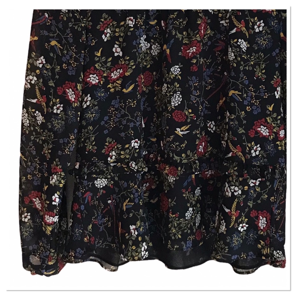 Madewell Ruffle Peplum Top In Finch Floral Black Red Multi Color Size XXS - Picture 3 of 9